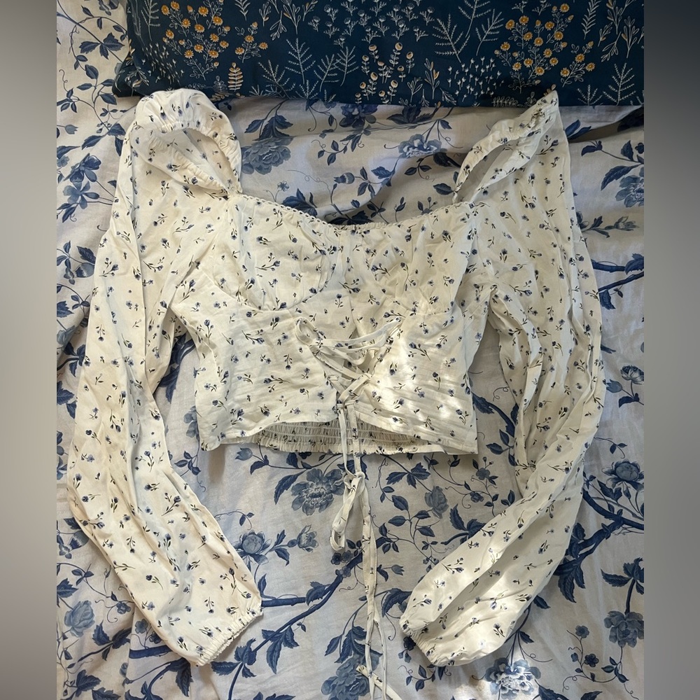 White longsleeve poplin corset blouse H&M size small
